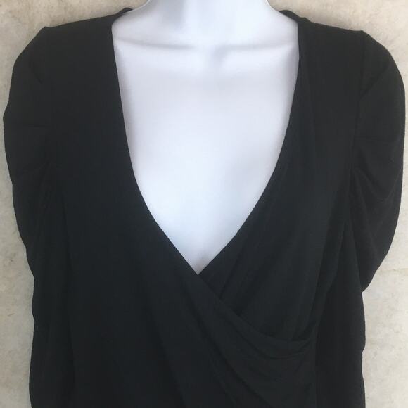 Kenneth Cole Black Faux-Wrap Top with Ruched Sleeves and Front Women's Size S - Picture 11 of 16